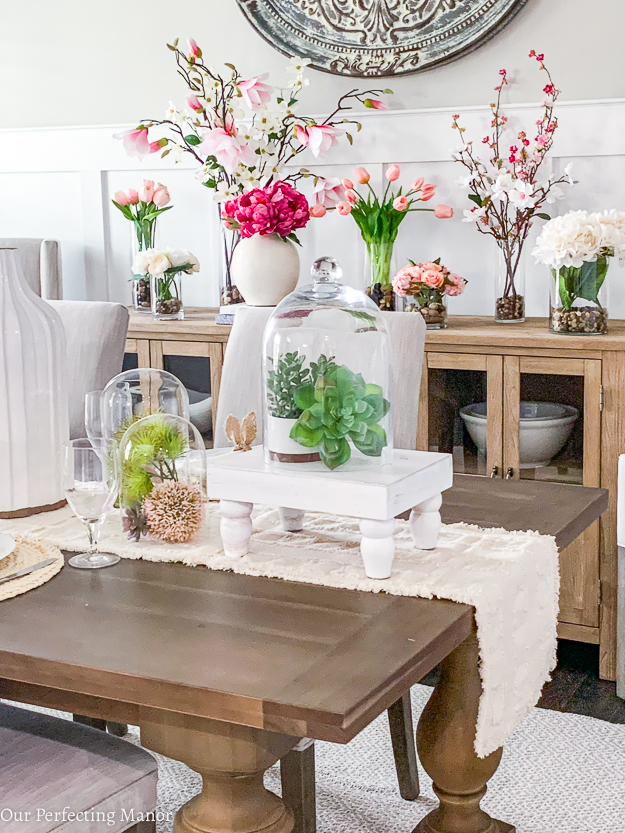 Pottery Barn inspired spring floral arrangements.