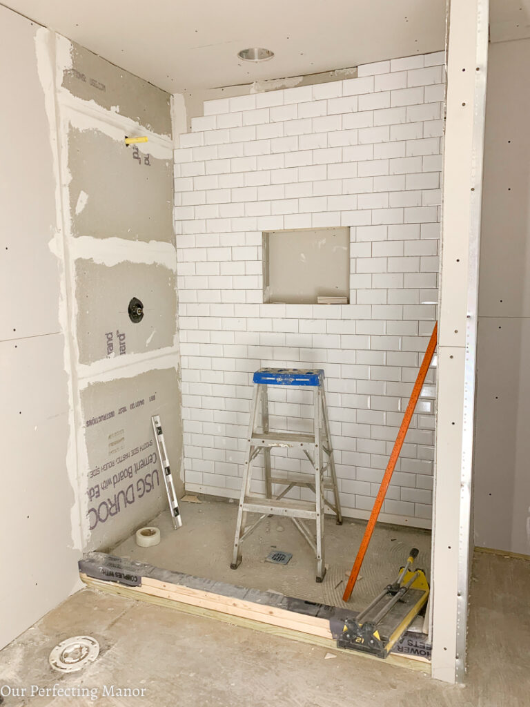 Basement bath tile installation