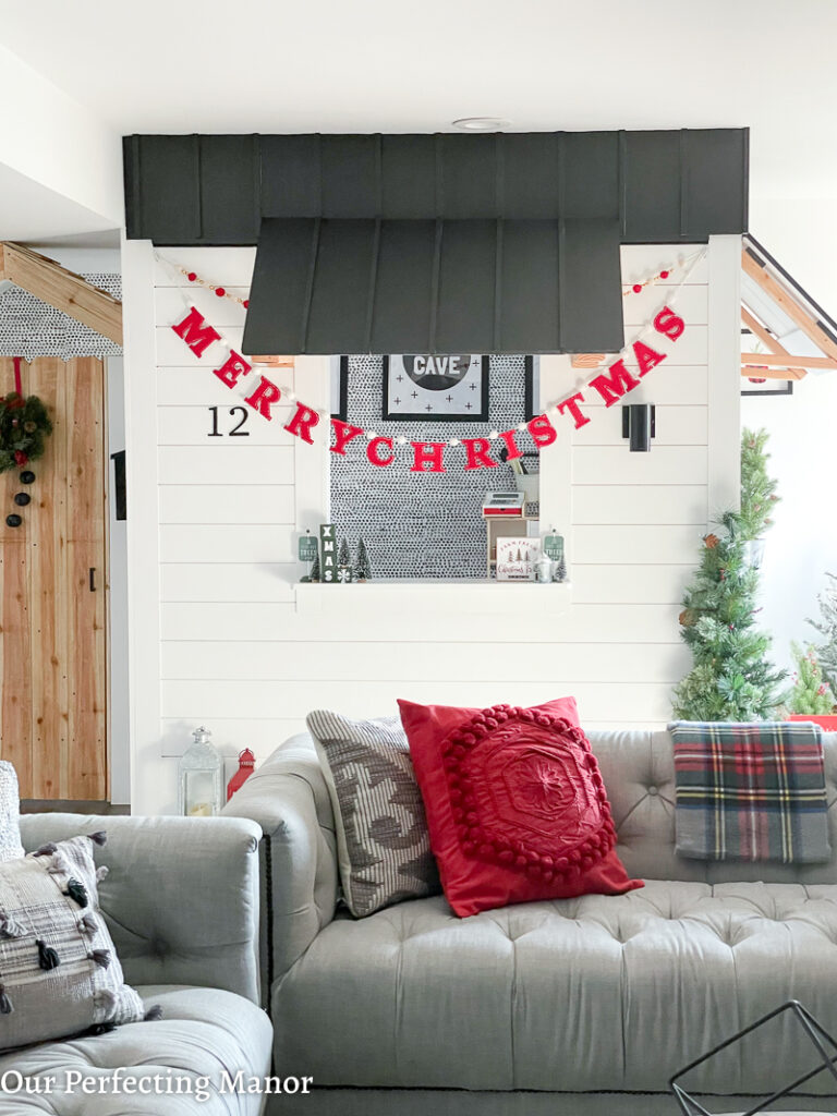 Kid's playhouse decorated for Christmas