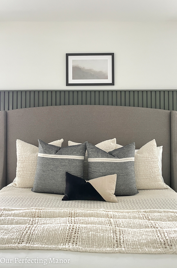 West Elm pillows, throw and bedding