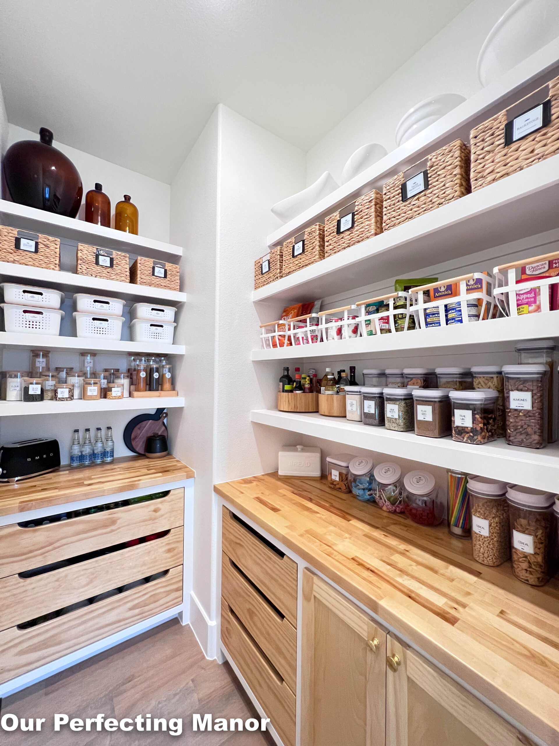 How I Use Cabinets as our Pantry + the New Pretty Organization!