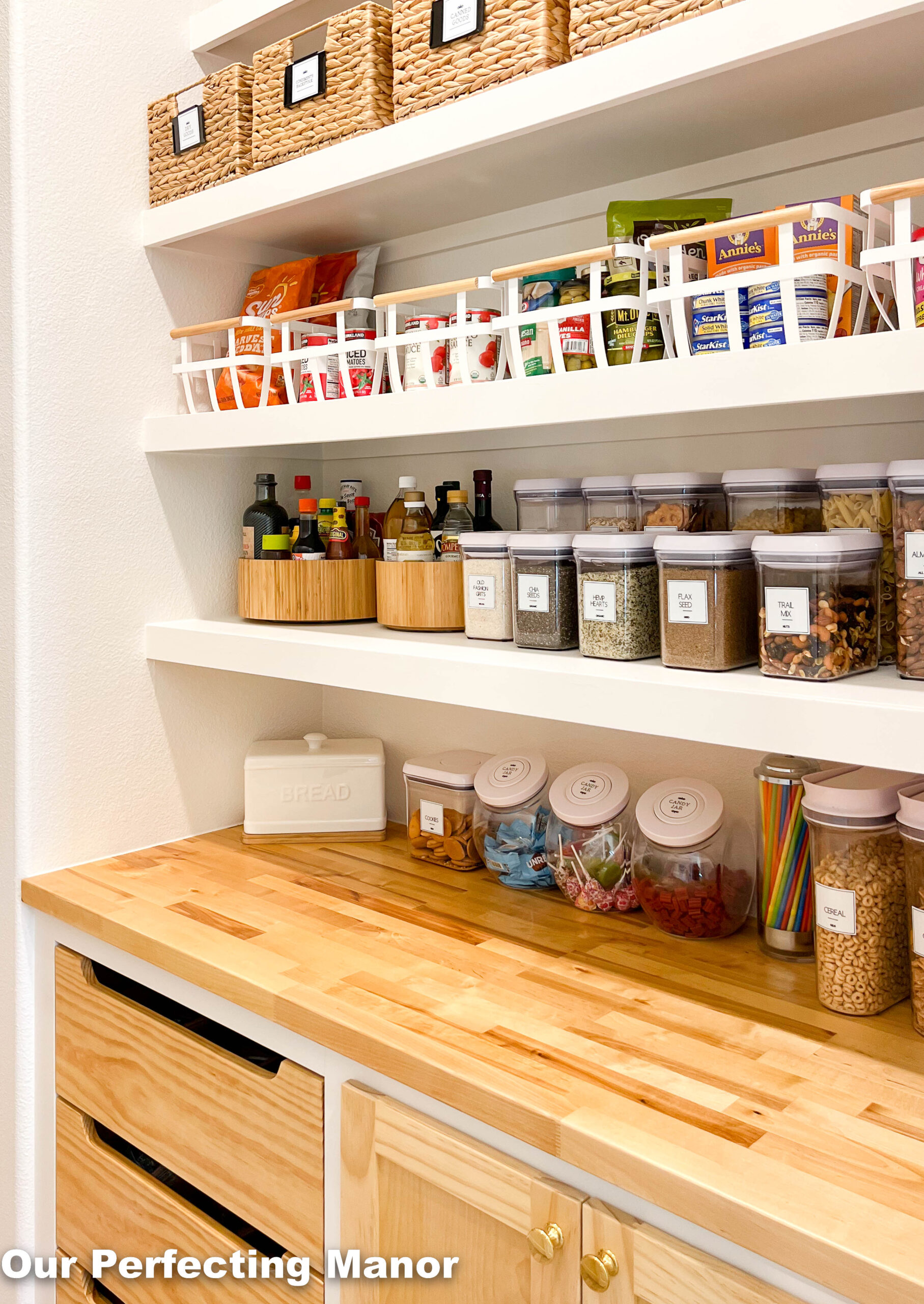 How I Use Cabinets as our Pantry + the New Pretty Organization!