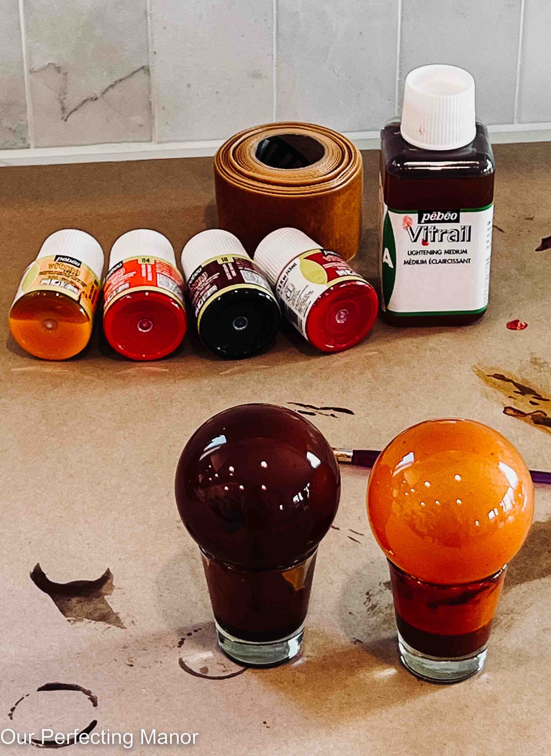 DiY Amber Glass Christmas Ornaments using glass paints